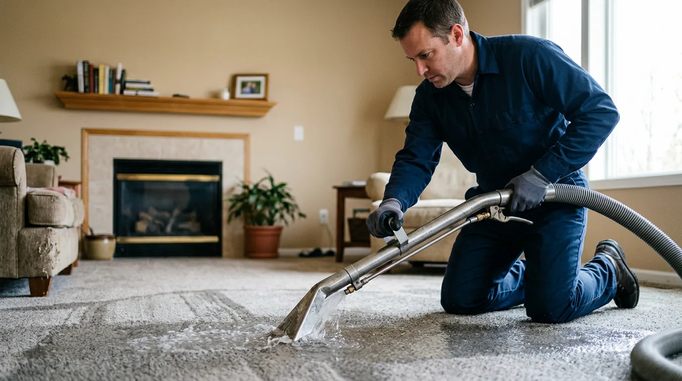 Water damage restoration technician working near Kellnersville, WI